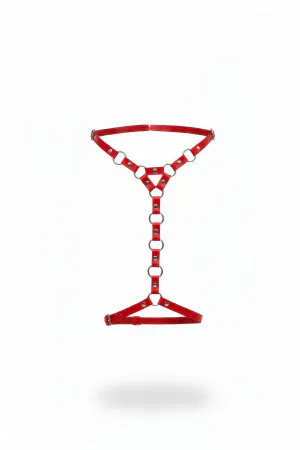 Kırmızı Jartiyer Harness Suni Deri Metal Halkalı - APFT973