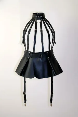 Black Faux Leather Full Body Harness Women Cage Back Design with Detachable O-Ring Chain