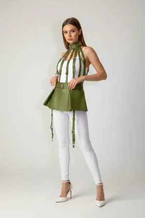 Haki Suni Deri Peplum Etekli Jartiyer Beden Aksesuarı