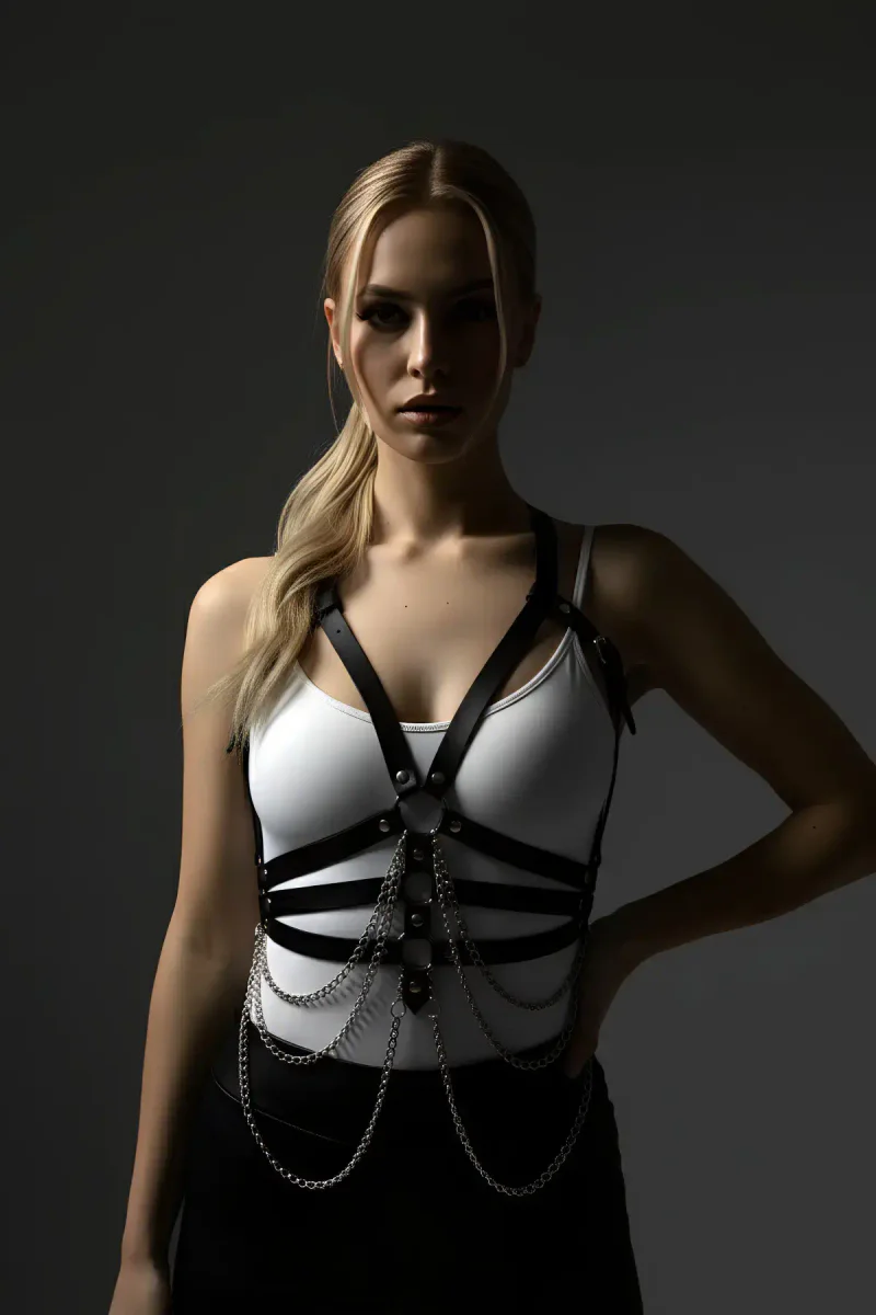 Black Caged Body Harness Close-Up