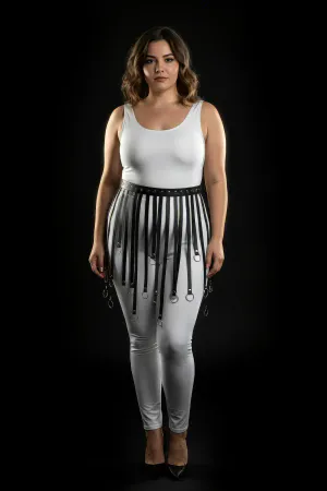 Büyük Beden Siyah Deri Harness Etek Metal Halkalı Fantazi Kombin - APFT579