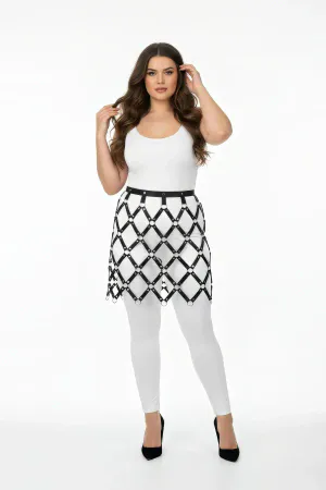 Diamond faux leather skirt harness overlay black silver O-rings