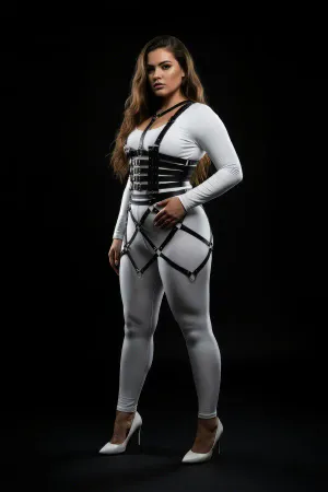 Siyah Deri Etek Görünümlü Body Harness Model Üzerinde