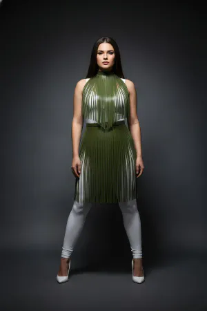 Büyük Beden Haki Deri Püskül Detaylı Uzun Etek - APFT997