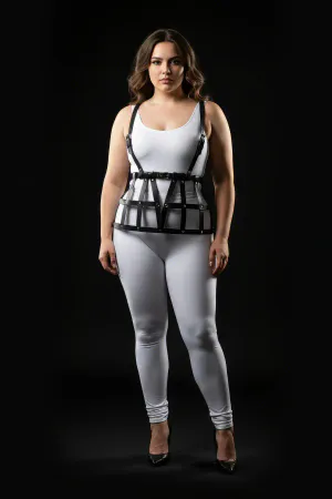 Büyük Beden Siyah Deri Etek Kafes Detaylı Harness Aksesuarı - APFT1252