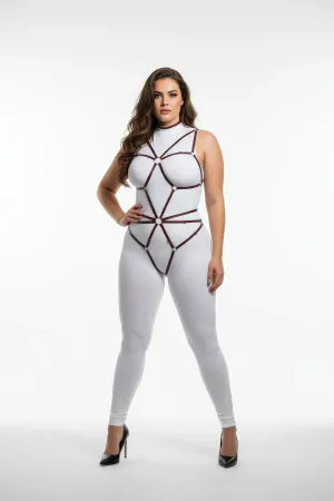 Geometric Ring Full Body Harness with dark metal rings and straps