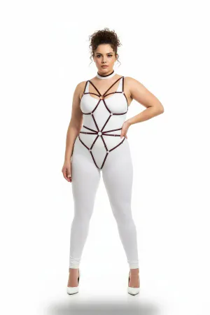 Geometric Ring Full Body Harness with dark metal rings and straps