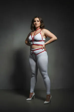 Red Full Body Cage Harness Vegan Leather Thigh Straps Plus Size