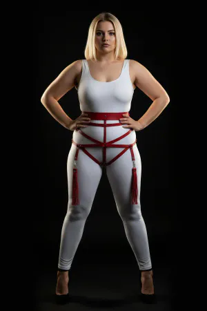 Red Faux Leather Body Harness with Detachable Tassels
