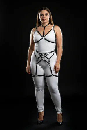 Black Full Body Harness Set Plus Size Vegan Leather Garter Straps