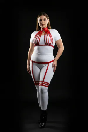 Red Faux Leather Multistrap Harness Set with Garters Plus Size