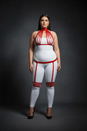 Red Faux Leather Multistrap Harness Set with Garters Plus Size