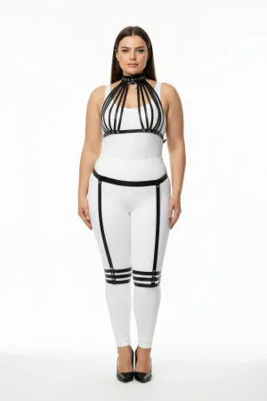 Black Faux Leather Full Body Harness with Thigh Garters Women