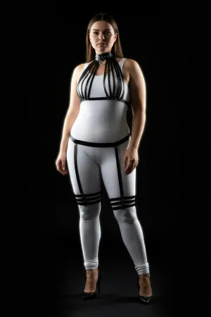 Black Faux Leather Full Body Harness with Thigh Garters Women
