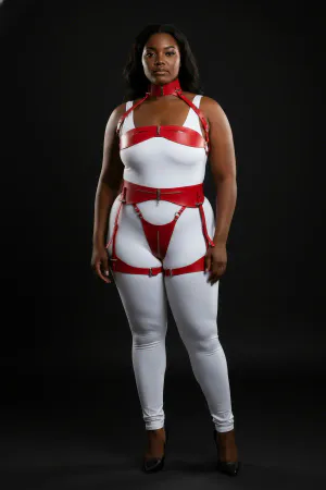 Red Patent Faux Leather Body Harness Garter Set Women Strappy Fashion