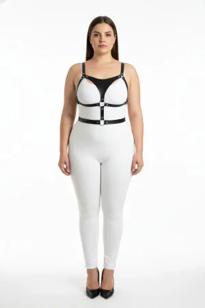 Black Faux Leather Strappy Body Harness with Adjustable Buckles