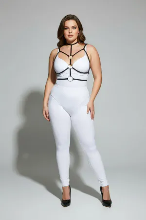 Black Faux Leather Strappy Body Harness with Double O-Ring Detail