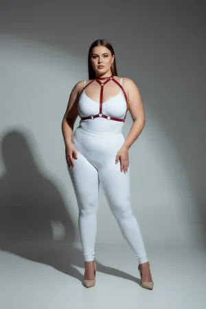 Red Faux Leather Strappy Body Harness with O-Ring Detail