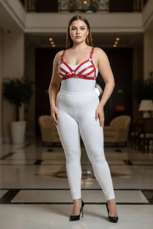 Red Faux Leather Strappy Harness Bra Plus Size Adjustable
