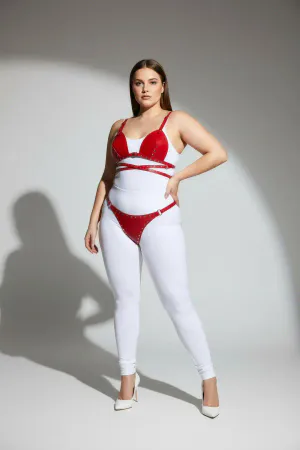 Red Faux Leather Bra Harness Set Studded Detail Plus Size