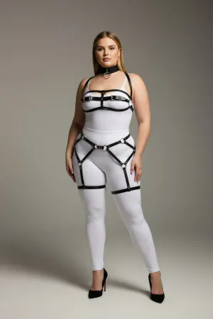 Black Faux Leather Full Body Harness with O-Rings and Adjustable Straps