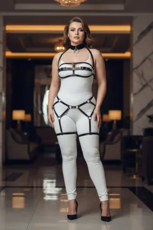 Black Faux Leather Full Body Harness with O-Rings and Adjustable Straps