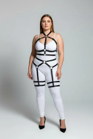 Black Faux Leather Full Body Harness Women Plus Size Adjustable Straps