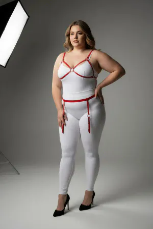 Red Vegan Leather Bra and Garter Harness Set Plus Size O-Rings