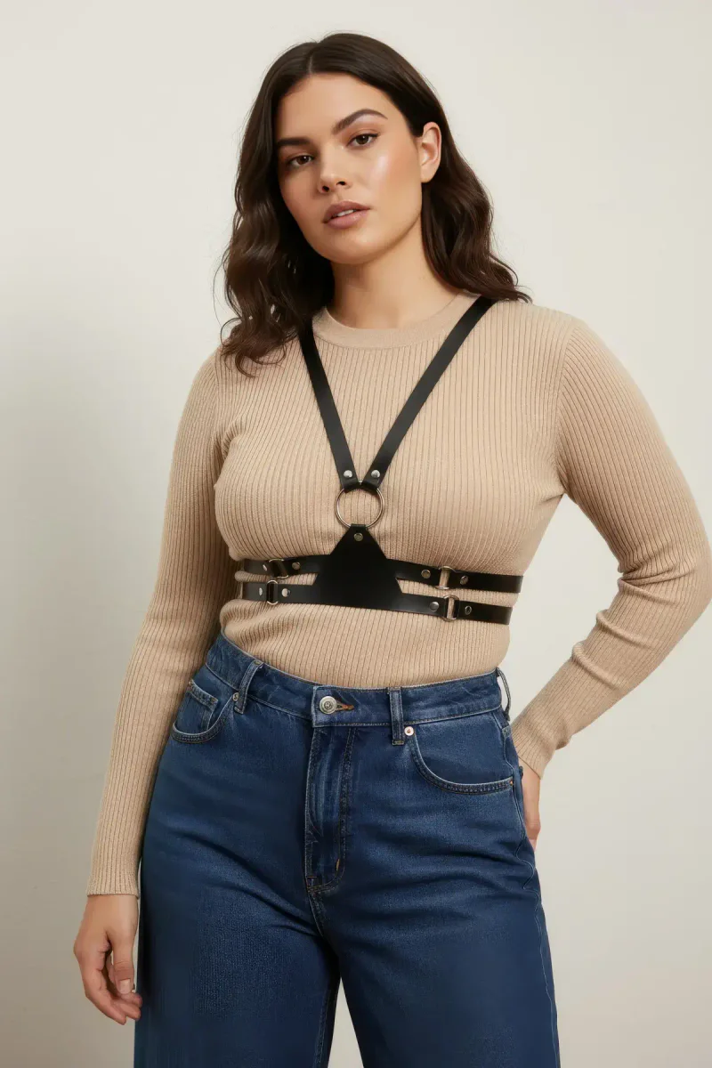 Black Vegan Leather Harness Close