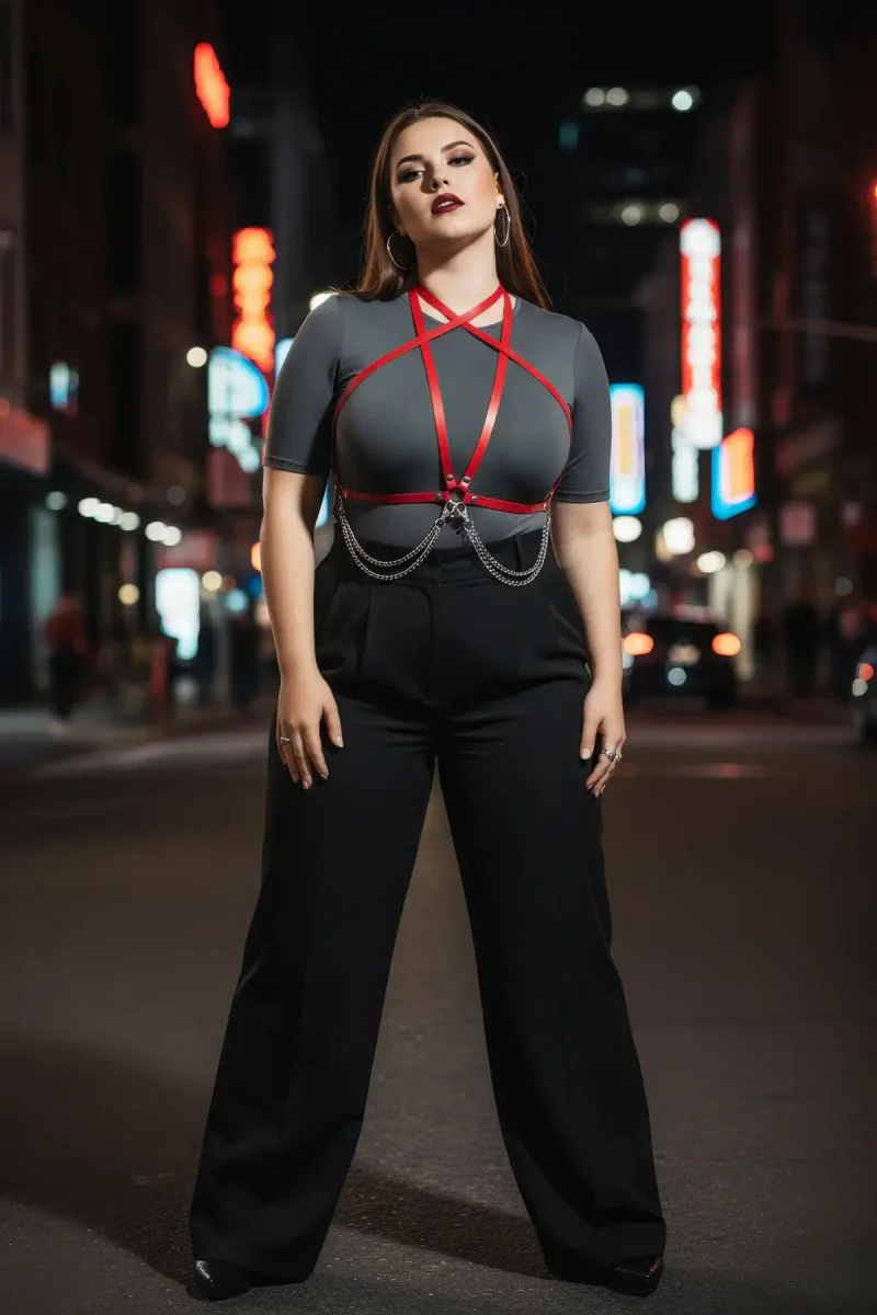 Faux Leather Chest Harness in red