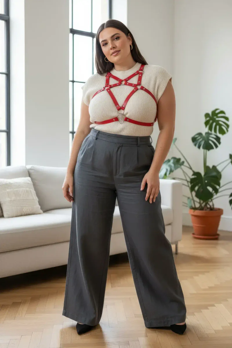 Red Vegan Leather Harness Front