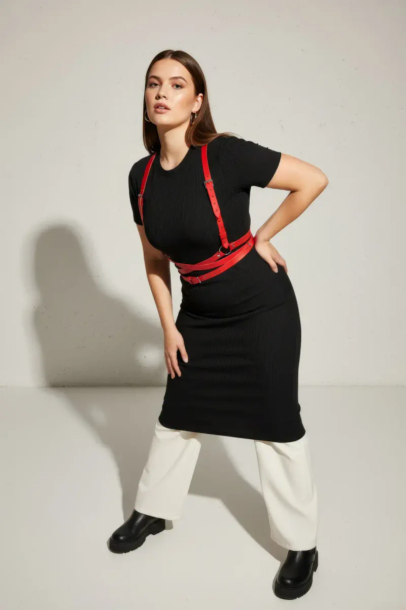 Red strappy body harness