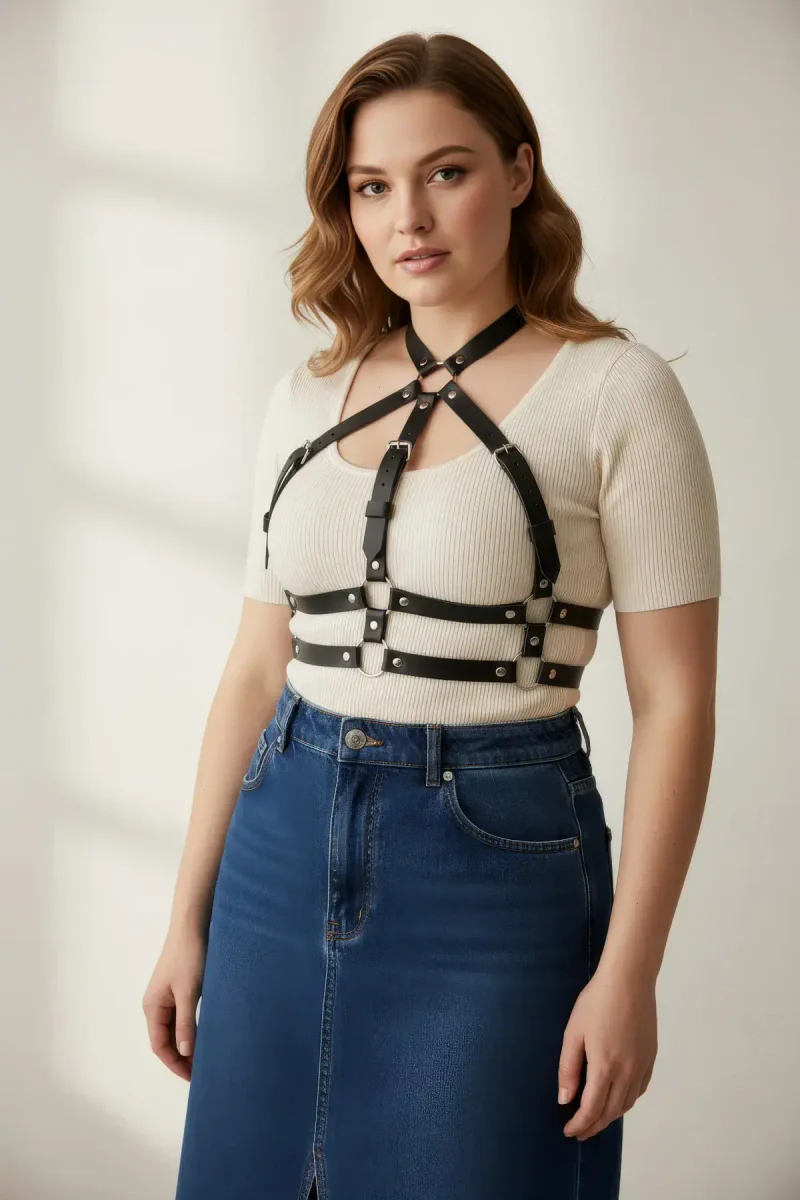 Faux Leather Chest Harness Close