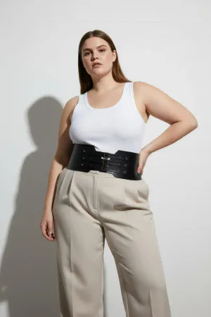 Wide Waist Faux Leather Harness Black Triple Buckles