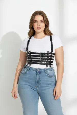 Black Faux Leather Underbust Waist Harness Women Adjustable Shoulder Straps