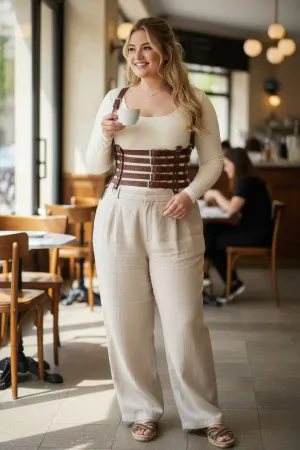Cognac Faux Leather Multi-Strap Underbust Harness Top Worn View
