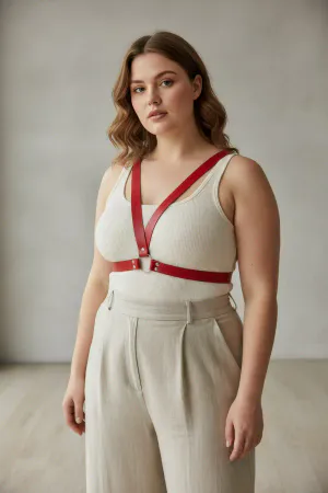 Red Faux Leather O-Ring Chest Harness Bra Top Women