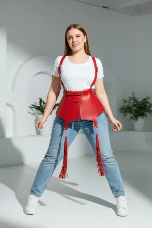 Red Vegan Leather Waist Cincher Harness Women Adjustable Straps