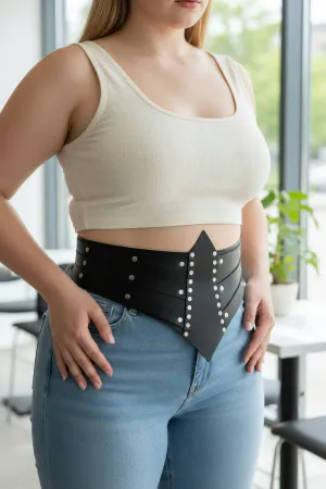 Black Faux Leather Waist Harness Corset Studs Women