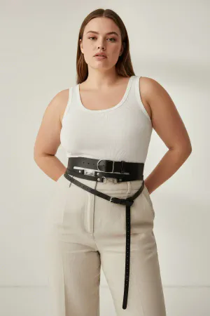 Black Faux Leather Multi-Strap Waist Harness Belt Women