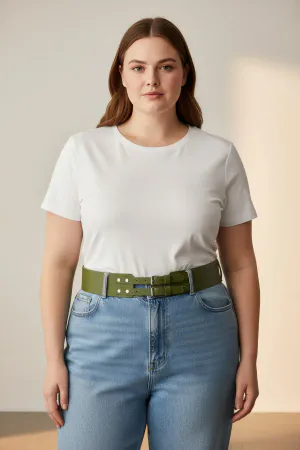 Green Faux Leather Wide Waist Harness Double Buckle Cinching Waist