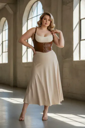 Tan Faux Leather Underbust Corset Harness Adjustable Shoulder Straps