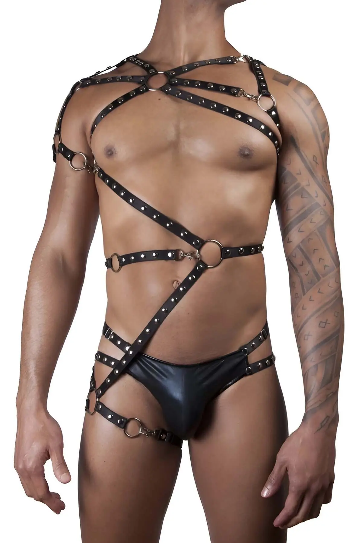 Siyah Kauçuk Metal Zımbalı Halkalı Erkek Harness SHM65