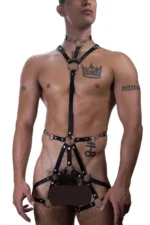 Siyah Metal Halkalı ve Zincir Detaylı Erkek Body Harness SHM184 - Image 3