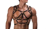 Erkek Siyah Perçinli ve Metal Halkalı Göğüs Harness SHM191 - Image 5