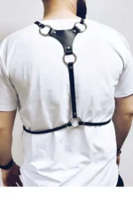 Siyah Deri Üçgen Detaylı Zincirli Erkek Harness SHM28 - Image 2