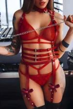 Leather Garter Set, Sexy Collar Garter - SH1041 - Image 2