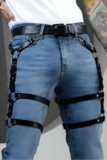 Siyah Deri Metal Halkalı Erkek Bacak Harnessı SHM172 - Image 2