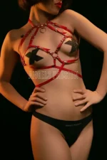 Red Leather Fantasy Bustier Harness - Image 2