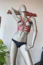 Red Leather Harness Fantasy Lingerie - Image 2